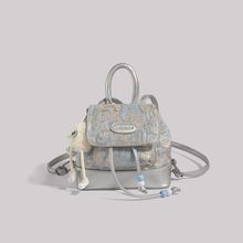 Ladies Embroidered Backpack Outdoor Backpack Silver