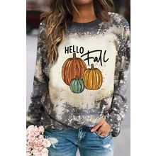 Multicolor Hello Fall Pumpkin Graphic Tie Dye Long Sleeve Top