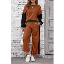 Chestnut 2pcs Color Block Pullover Loose Pant Set