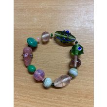 VINTAGE STONE & RESIN BEADED BRACELET 37.92 GRAMS 10cm-LONG (J)