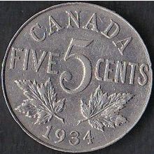 1934 Canada 5 Cents Coin