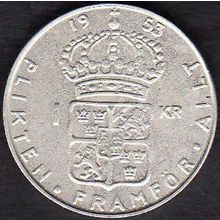 1953 Sweden 1 Krona Silver Coin
