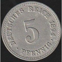 1894 A Germany 5 Pfennig Coin