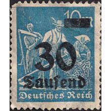 GERMANY, EMPIRE, Sickle inflation overprint, blue 1923, 10M overprinted 30 Thous