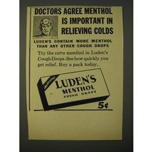 1950 Luden's Menthol Cough Drops Ad - Doctors agree menthol is important