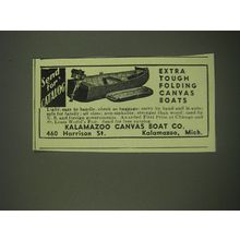 1952 Kalamazoo canvas boat Ad - Extra tough folding canvas boats
