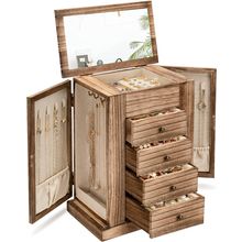 Jewelry Box for Women, 5 Layer Large Wood Boxes & Organizers for Necklaces Earri