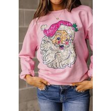 Pink Bold Christmas Claus Graphic Drop Shoulder Sweatshirt