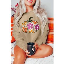 Khaki Halloween Floral Pumpkin Graphic Drop Shoulder Sweatshirt