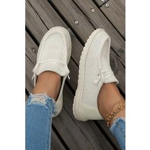 White Solid Ribbed Criss Cross Slip On Casual Shoes