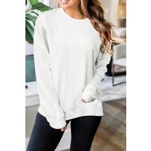 Beige Plain Crew Neck Pullover Sweatshirt