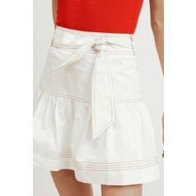 White Contrast Stitching Trim Knotted High Waist A-Line Mini Skirt