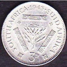 1943 South Africa 3 Pence Silver Coin