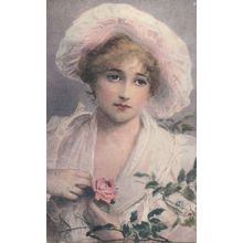 Bevelled Picture Card Glamour Lady Fashion Old Postcard