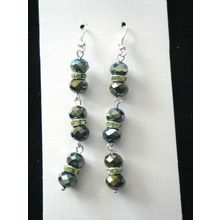 Stunning one-off EP purple blue & gold crytal glass long drop sparkly earrings
