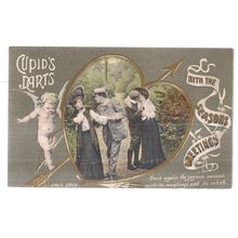 CUPID'S DARTS..A LOVER'S VALENTINE CARD .used antique postcard by J Welch & sons