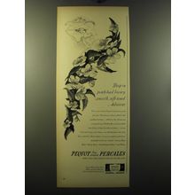 1949 Pequot Fine Combed Percales Sheets Ad - leep in peach-hued luxury