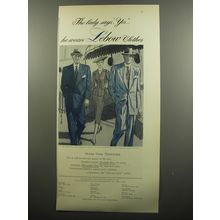 1951 Lebow Clothes Super Cool Tropicals Suits Ad - The Lady says, Yes