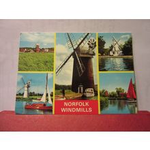 multiview, NORFOLK WINDMILLS used postcard by Don's supplies 1982 pm #