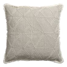 20" X 20" Beige and Ivory Geometric Linen Zippered Pillow With Embroidery, Fr...