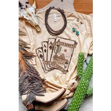 Khaki Western Poker Cards Graphic Print Short Sleeve T Shirt