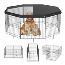 Dog Playpen, 8 Panels Foldable Metal Dog Exercise Pen with Top Cover, 24" H ...
