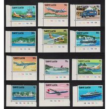 St. Lucia Transport Aircraft Ships Cars 12v Corners 1980 MNH SG#537-548