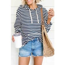 Stripe Kangaroo Pocket Drawstring Hoodie