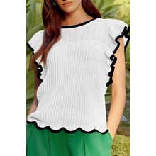 White Crochet Eyelet Flounce Tank Top