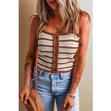 Chestnut Striped Buttoned Cropped Knitted Vest