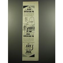 1955 SAS Airlines and Avis Rent-a-Car Ad - Fly SAS to Belgium