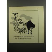 1955 American Airlines Ad - cartoon by Fred Siebel - Fisherman caught Mermaid