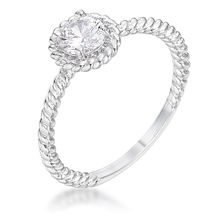 45Ct Rhodium Plated Mini Twisted Rope CZ Solitaire Ring