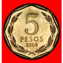 Ⰶ O'HIGGINS (1992-2015): CHILE ★ 5 PESOS 2008 DIES I+D! UNC★LOW START★NO RESERVE