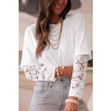 White Lace Long Sleeve Insert Drop Shoulder Tee