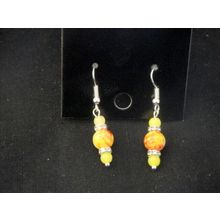 Delicate vibrant round red & yellow with clear rhinestone crystal glass earrings
