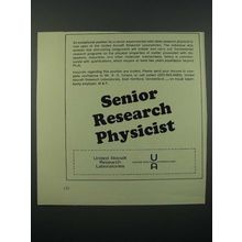 1966 United Aircraft Research Laboratories Ad - Senior Research Physicist