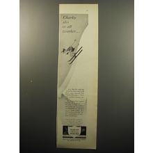 1951 Pequot Percale Sheets Ad - Charley skis in all weather