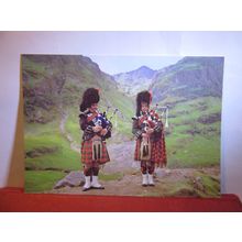 PIPERS IN THE HIGHLANDS, SCOTLAND unused vintage postcard J Arthur Dixon #