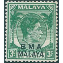 Malaya BMA 1947 3c blue-green SG4a MNH
