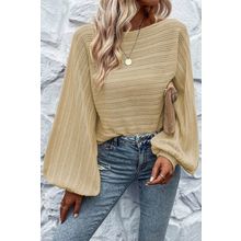 Apricot Lantern Sleeve Eyelets Textured Knit Sweater