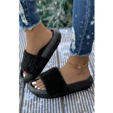 Black Plush Band Comfy Home Slippers