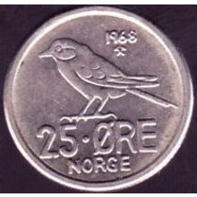 1968 Norway 25 Ore Coin