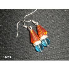 Orange cone with blue & clear crystal glass small drop elegant earrings