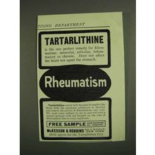 1907 McKesson & Robbins Tartarlithine Ad - Rheumatism