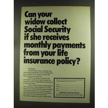 1972 Institute of Life Insurance Ad - Your Widow