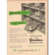 DAVIDSON ENAMEL PRODUCTS INC 1957 location porcelain panel vintage ad1