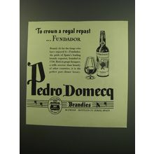 1949 Pedro Domecq Fundador Brandy Ad - To crown a royal repast