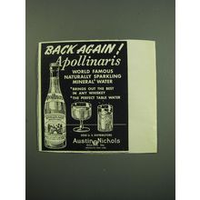 1949 Apollinaris Mineral Water Ad - Back Again!