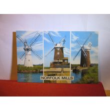 multiview, NORFOLK MILLS unused postcard by J Salmon windmills #